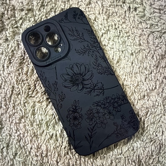 SHEIN Other - Floral Matte Black Phone Case with Camera Protection